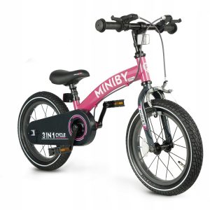 MINIBY QPLAY ROWEREK DZIECIĘCY BIEGOWY BOCZNE KÓŁKA DZWONEK RÓŻOWY 3w1